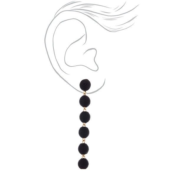NEW Black 3" Thread Wrapped Ball Drop Earrings NWT - Picture 7 of 8